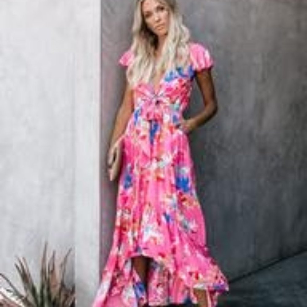 Vici High Low Pocketed Tie Maxi Dress